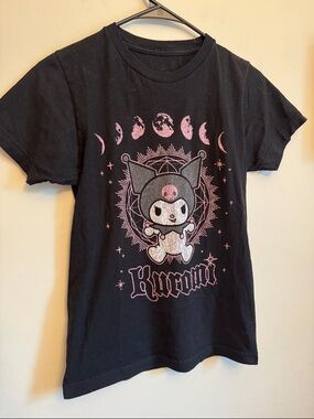 Ripple Junction Black Tee with Pink Kuromi Moon Graphic
